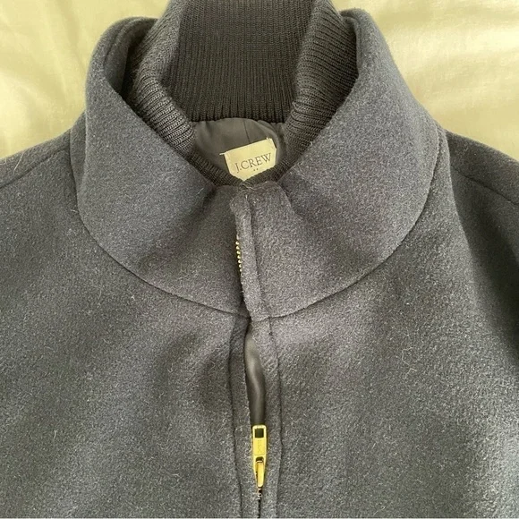 J Crew SZ 24 Village Coat Full Zip Wool Blend Pockets Mock Neck navy blue women - Picture 2 of 10
